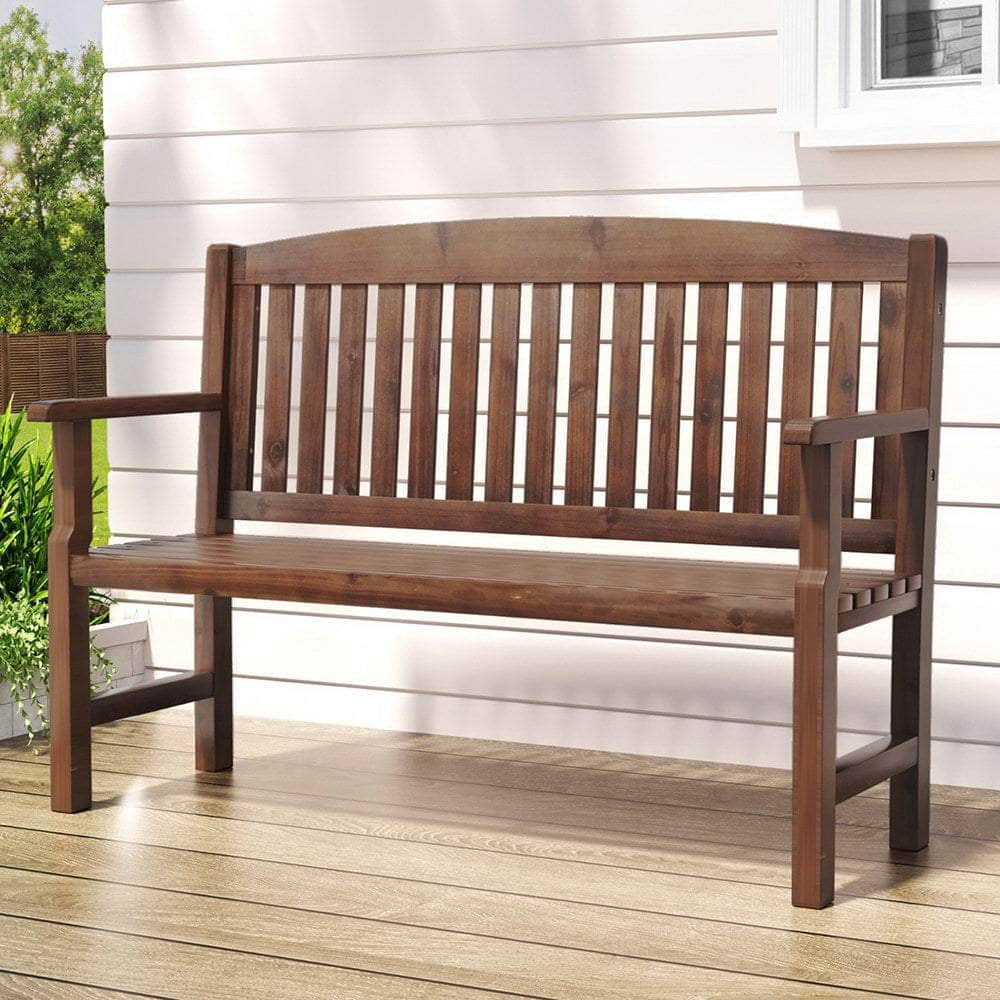 Outdoor Garden Bench Wooden 2 Seater Lounge Chair Patio Furniture Brown