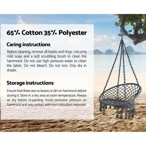 Outdoor Hammock Chair With Stand Cotton Swing Relax Hanging 124Cm Grey