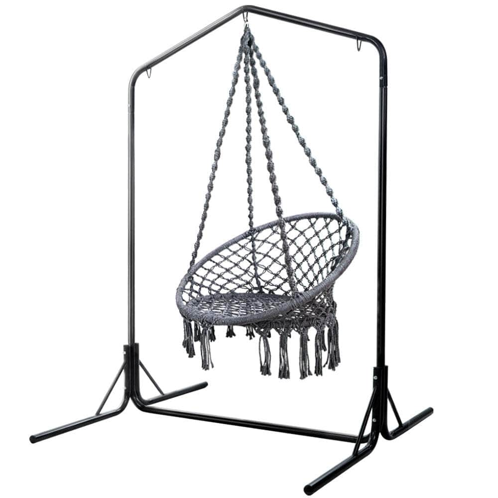 Outdoor Hammock Chair With Stand Cotton Swing Relax Hanging 124Cm Grey