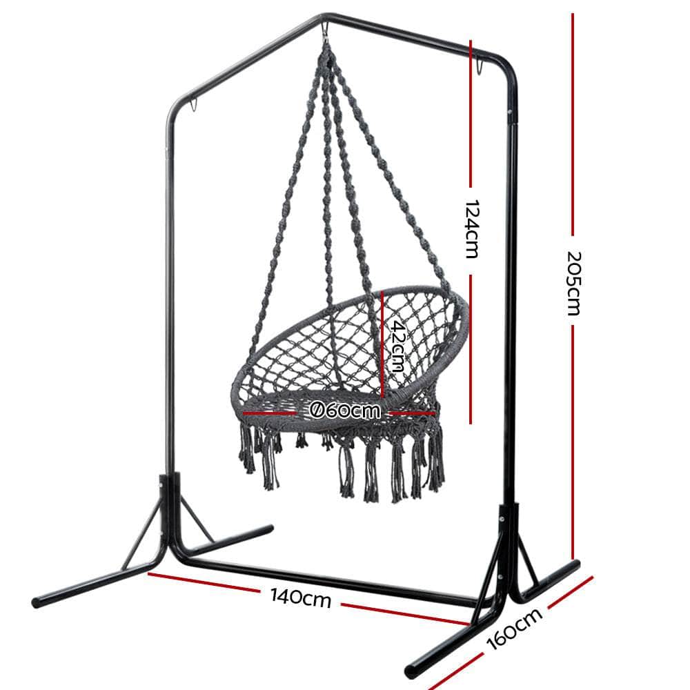 Outdoor Hammock Chair With Stand Cotton Swing Relax Hanging 124Cm Grey