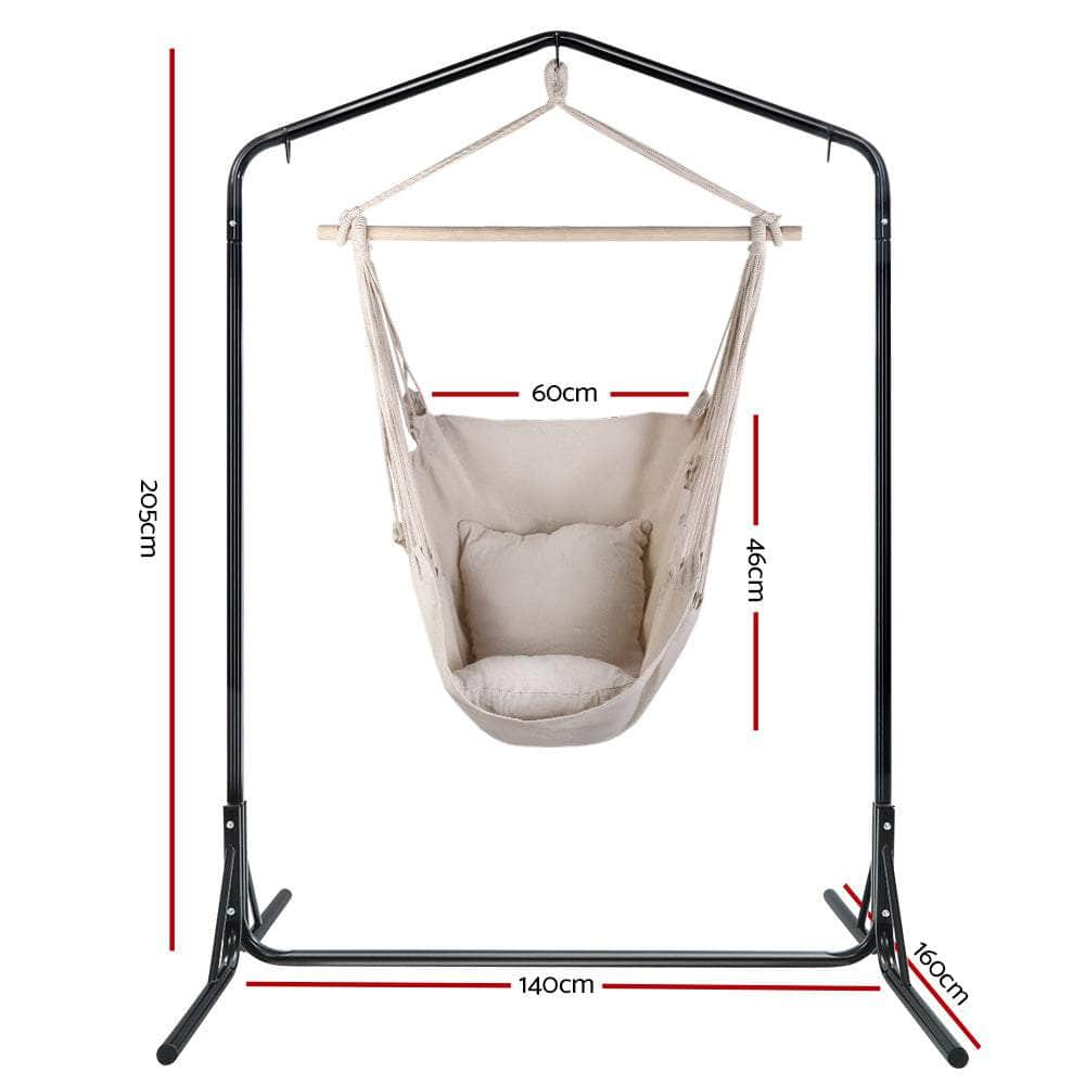 Outdoor Hammock Chair With Stand Hanging Hammock With Pillow Cream