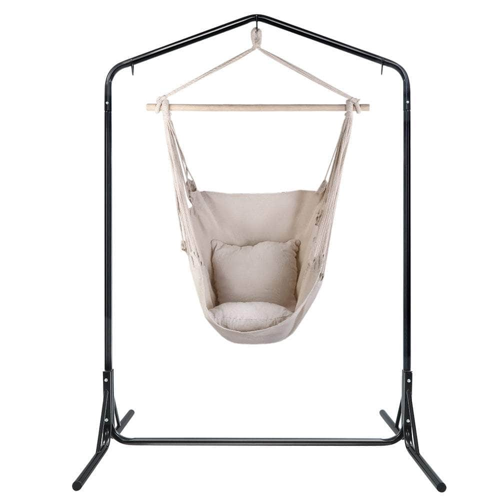 Outdoor Hammock Chair With Stand Hanging Hammock With Pillow Cream