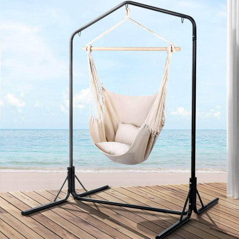 Outdoor Hammock Chair With Stand Hanging Hammock With Pillow Cream