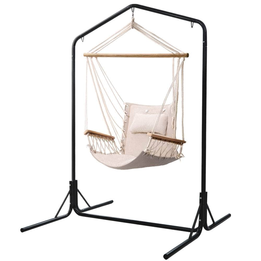 Outdoor Hammock Chair With Stand Swing Hanging Hammock Garden Cream