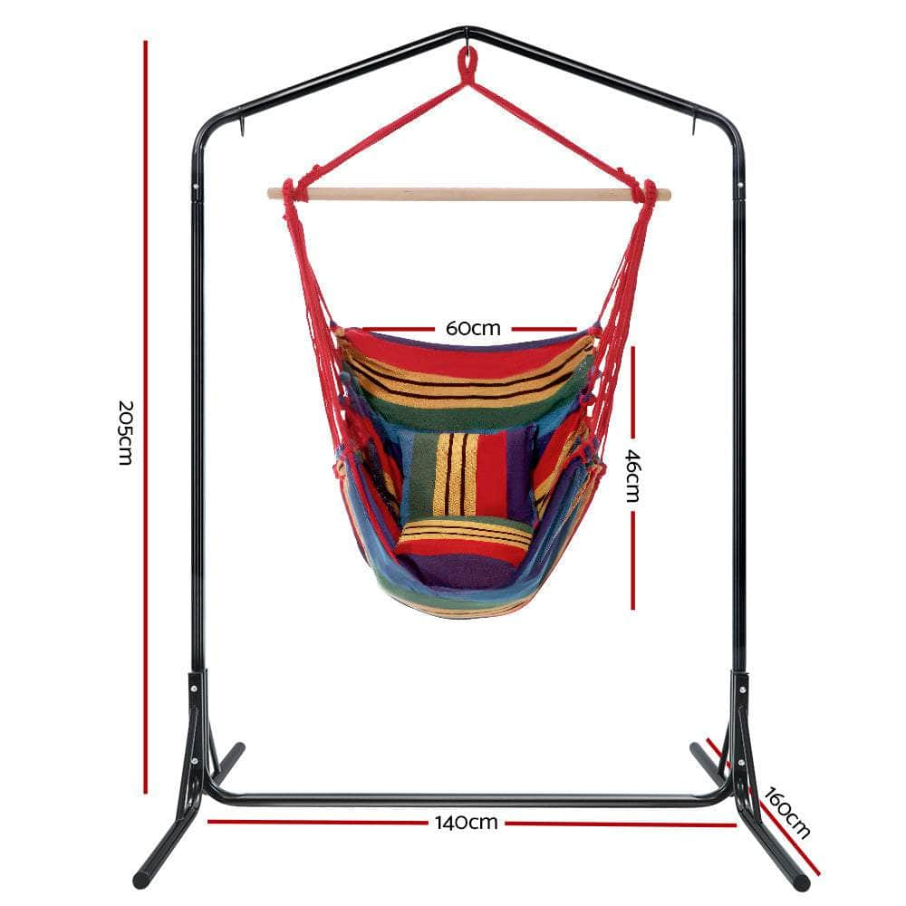 Outdoor Hammock Chair With Stand Swing Hanging Hammock Pillow Rainbow