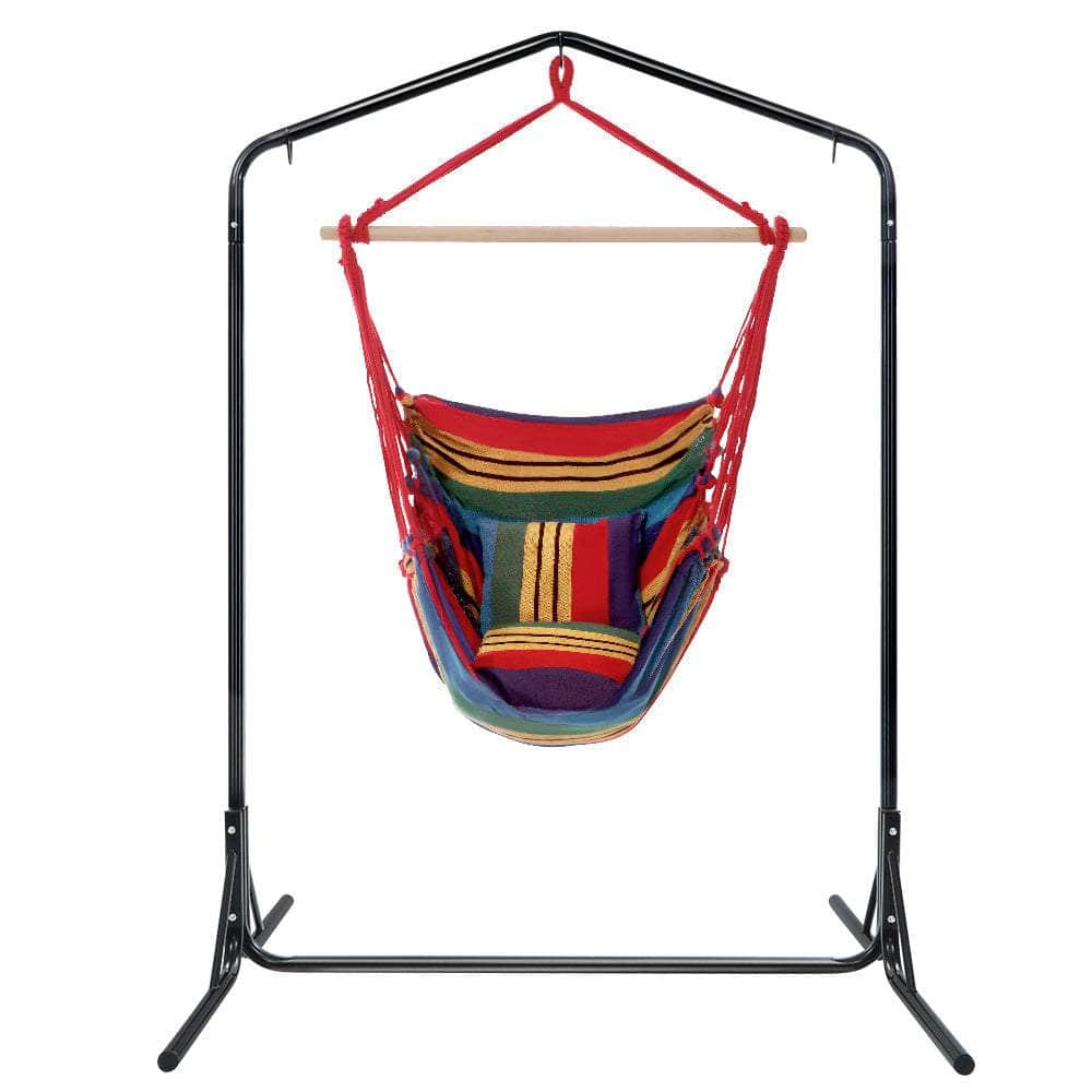 Outdoor Hammock Chair With Stand Swing Hanging Hammock Pillow Rainbow