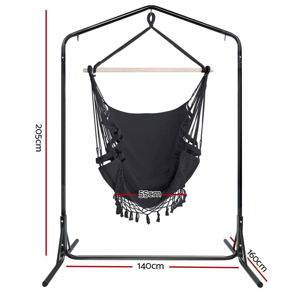 Outdoor Hammock Chair With Stand Tassel Hanging Rope Hammocks Grey