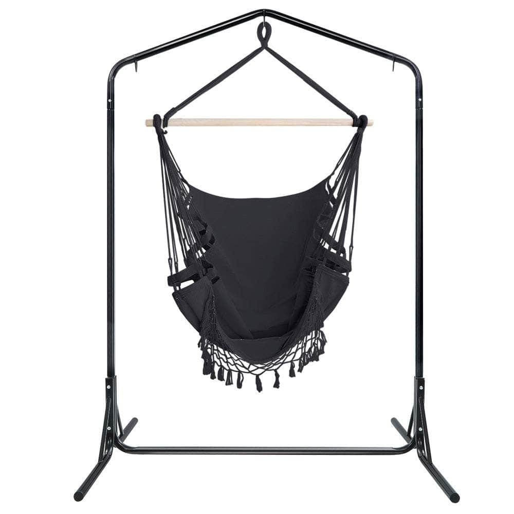 Outdoor Hammock Chair With Stand Tassel Hanging Rope Hammocks Grey