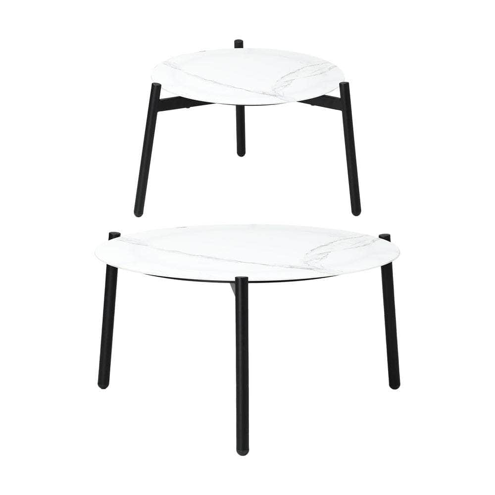 Outdoor Lounge Set 2pc White Coffee Side Table Sets with Chairs