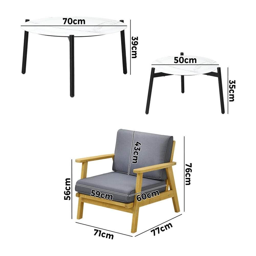 Outdoor Lounge Set 2pc White Coffee Side Table Sets with Chairs