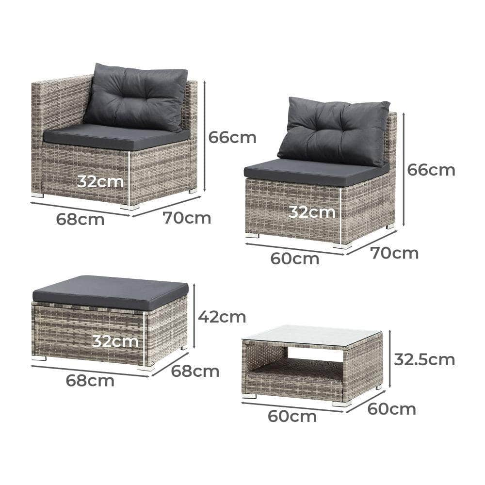 Outdoor Lounge Setting 5pc Wicker Sofa Set Rattan Patio Garden Furniture