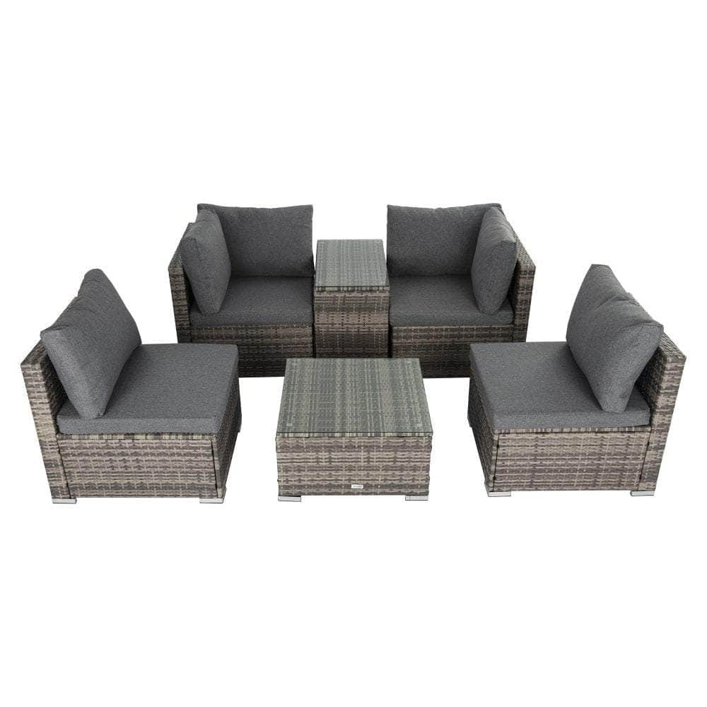 Outdoor Modular Lounge Sofa With Wicker End Table Set