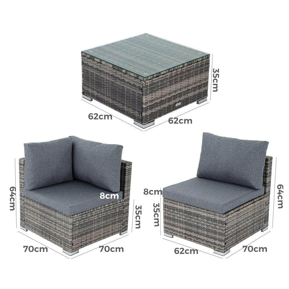 Outdoor Modular Lounge Sofa With Wicker End Table Set