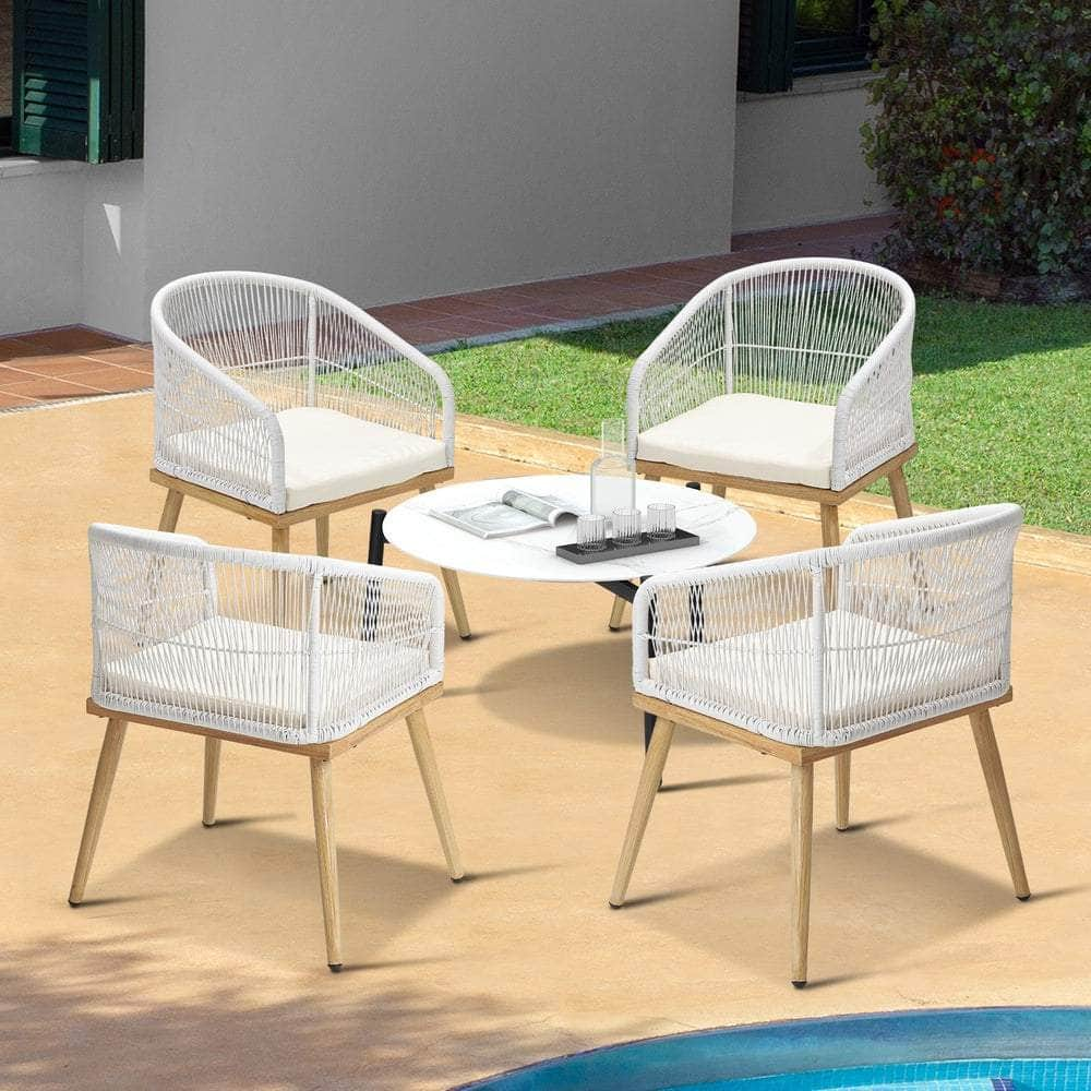 Outdoor Patio Set 50/70 cm Table Beige and Natural Chairs