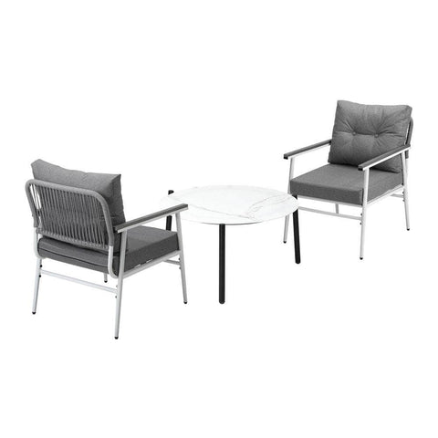 Outdoor Patio Set 70cm White Table with 2 Armchairs