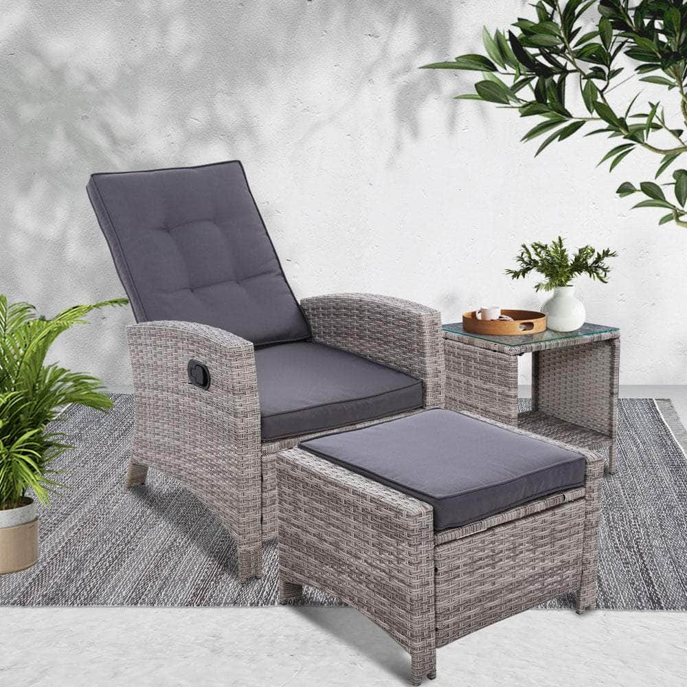 Outdoor Setting Recliner Chair Table Set Wicker lounge Patio Furniture