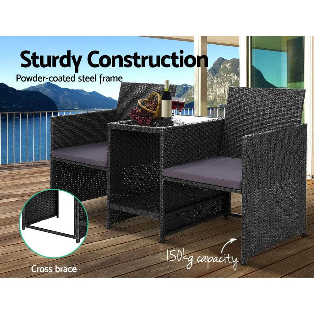 Outdoor Setting Wicker Loveseat Birstro Set Patio Garden Furniture Black