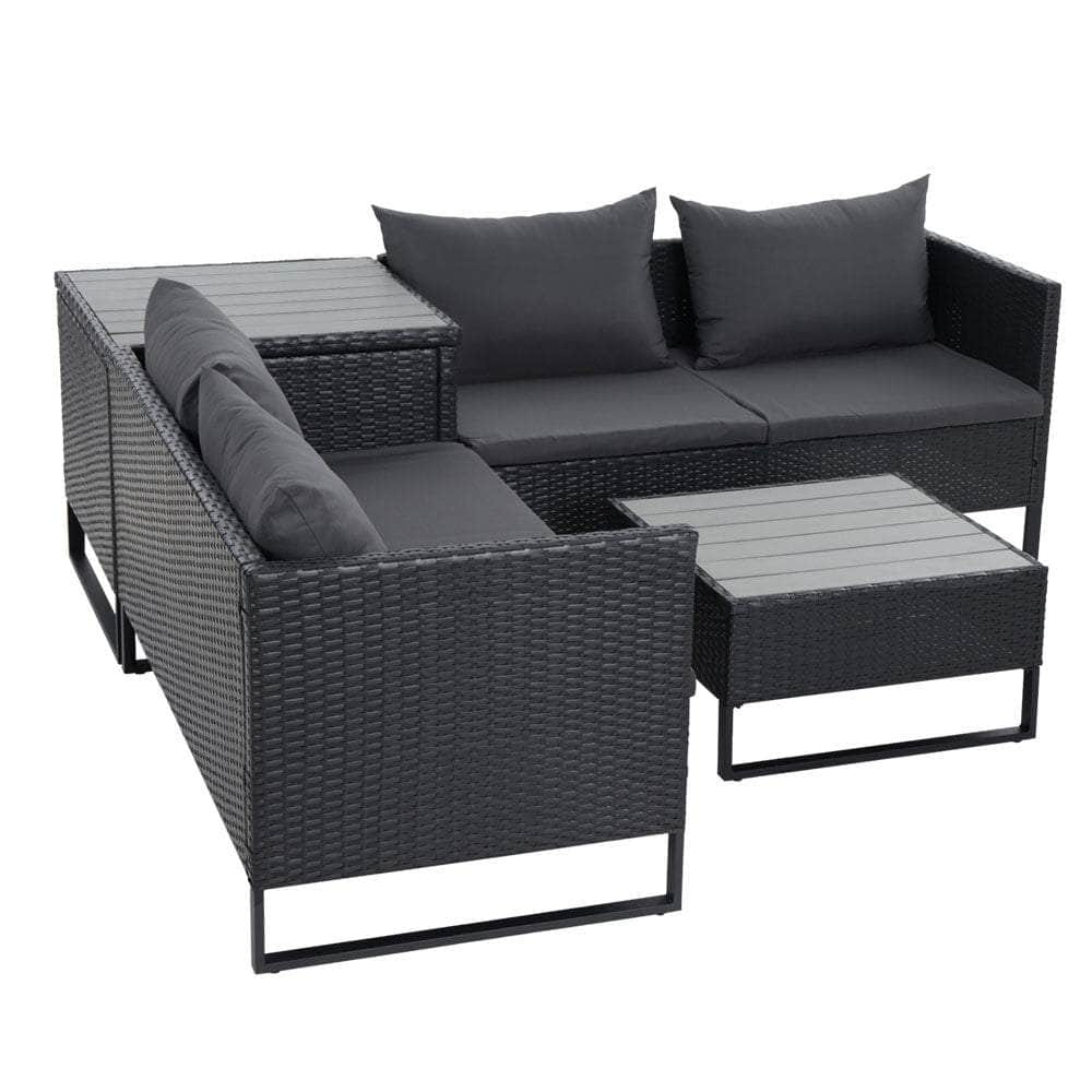 Outdoor Sofa Furniture Garden Couch Lounge Set Wicker Table Chair Black