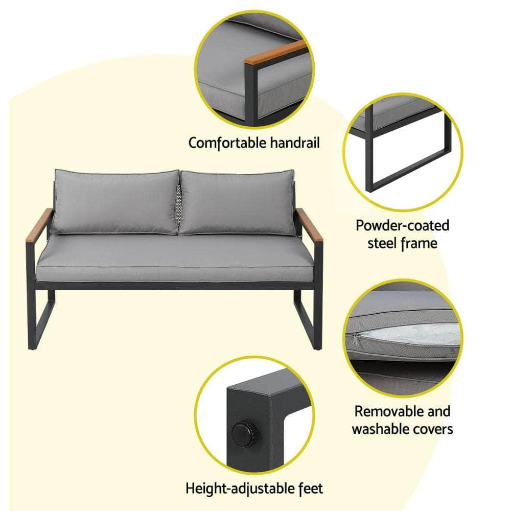 Outdoor Sofa Set 3-Seater Corner Modular Lounge Setting Steel