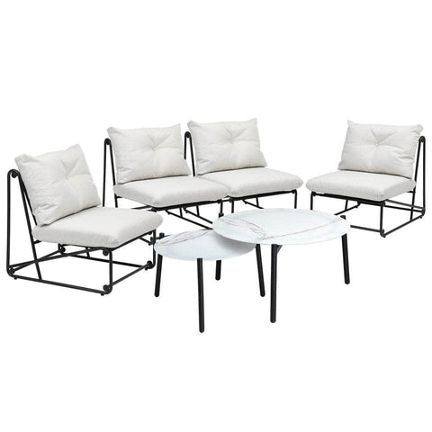 Outdoor Sofa Set Nesting Coffee Table with Chairs Beige/Grey