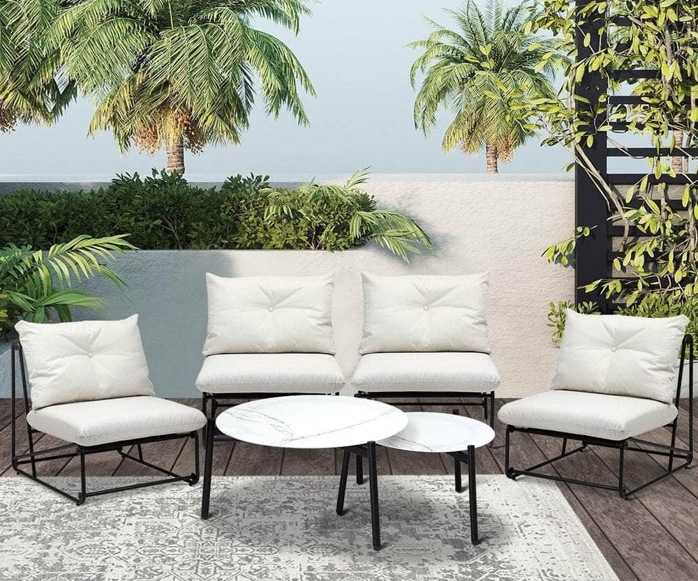 Outdoor Sofa Set Nesting Coffee Table with Chairs Beige/Grey