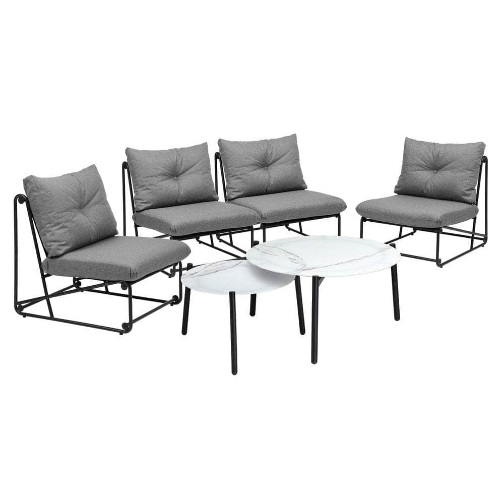 Outdoor Sofa Set Nesting Coffee Table with Chairs Beige/Grey