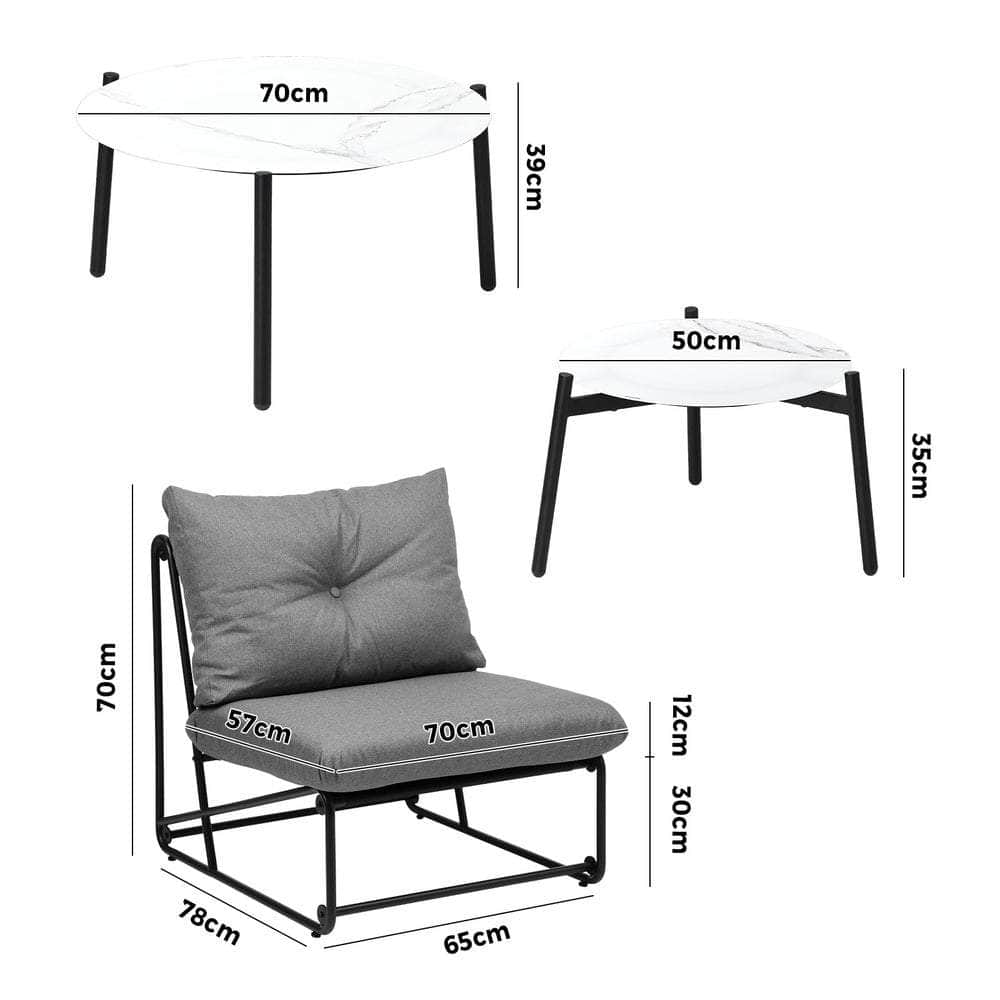 Outdoor Sofa Set Nesting Coffee Table with Chairs Beige/Grey