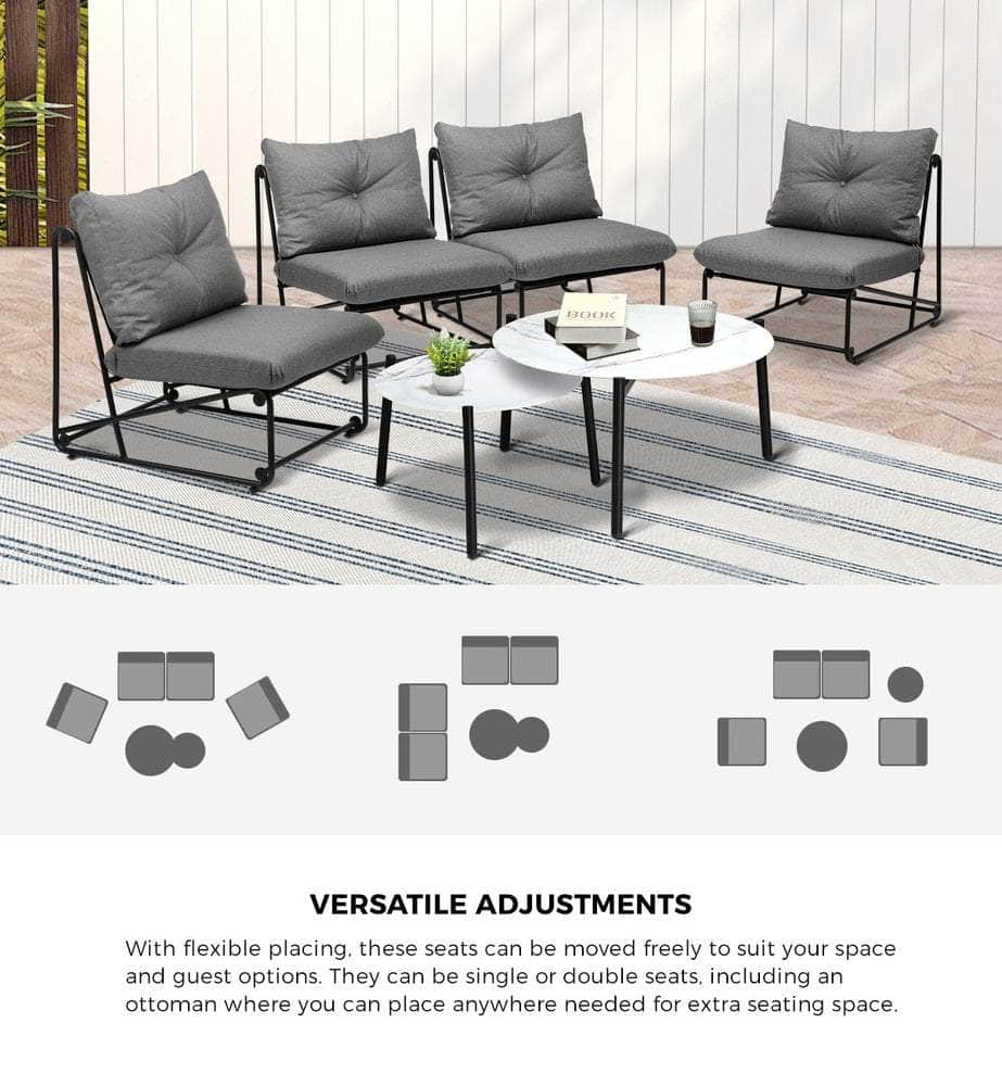 Outdoor Sofa Set Nesting Coffee Table with Chairs Beige/Grey