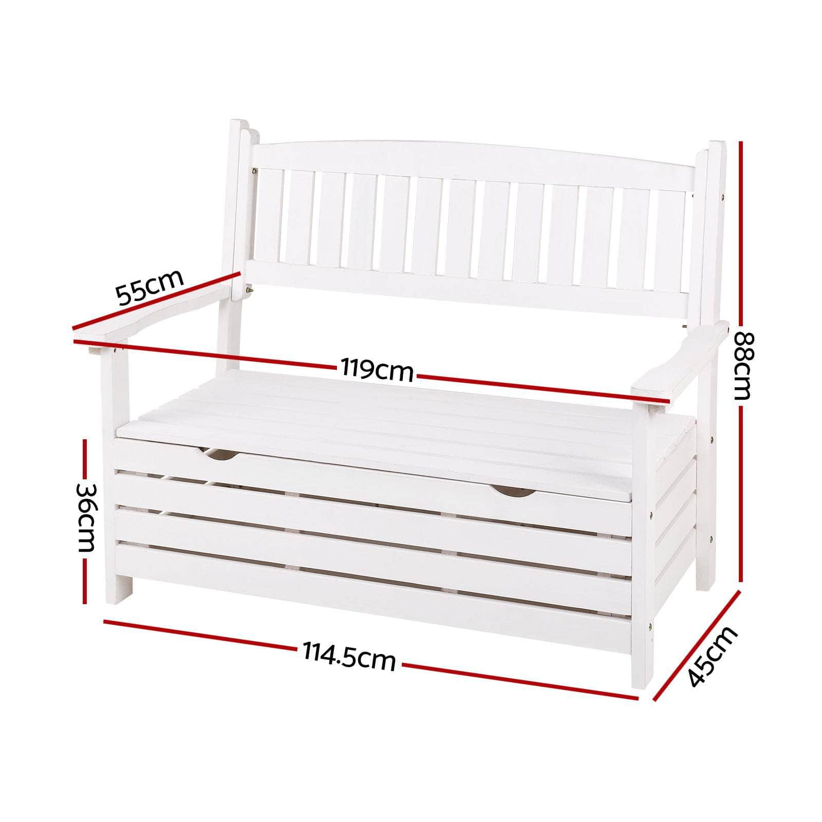 Outdoor Storage Bench Box Wooden Garden Chair 2 Seat Timber Furniture White