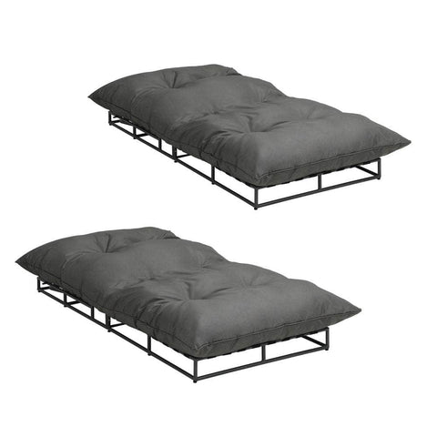 Outdoor Sun Bed Metal Frame Grey Cushion X2