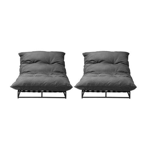 Outdoor Sun Bed Metal Frame Grey Cushion X2