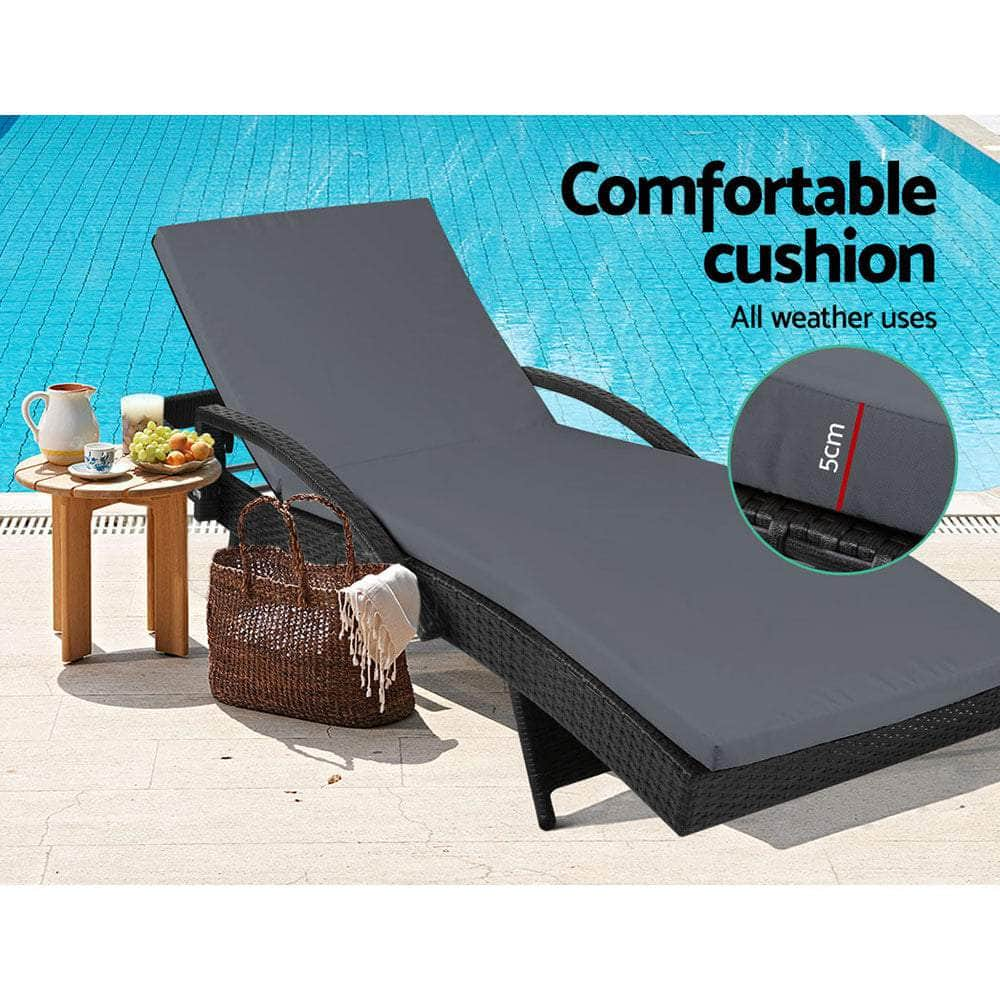 Outdoor Sun Lounge Chair with Cushion - Black