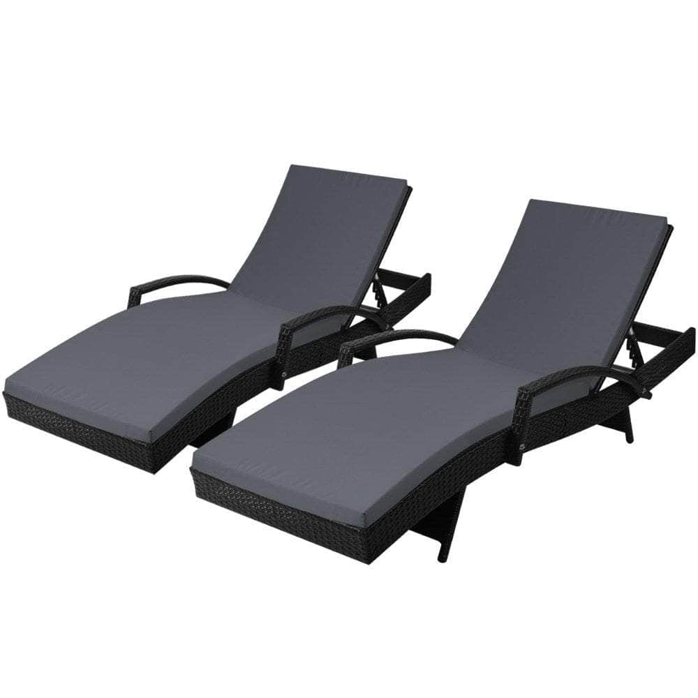 Outdoor Sun Lounge Chair with Cushion - Black