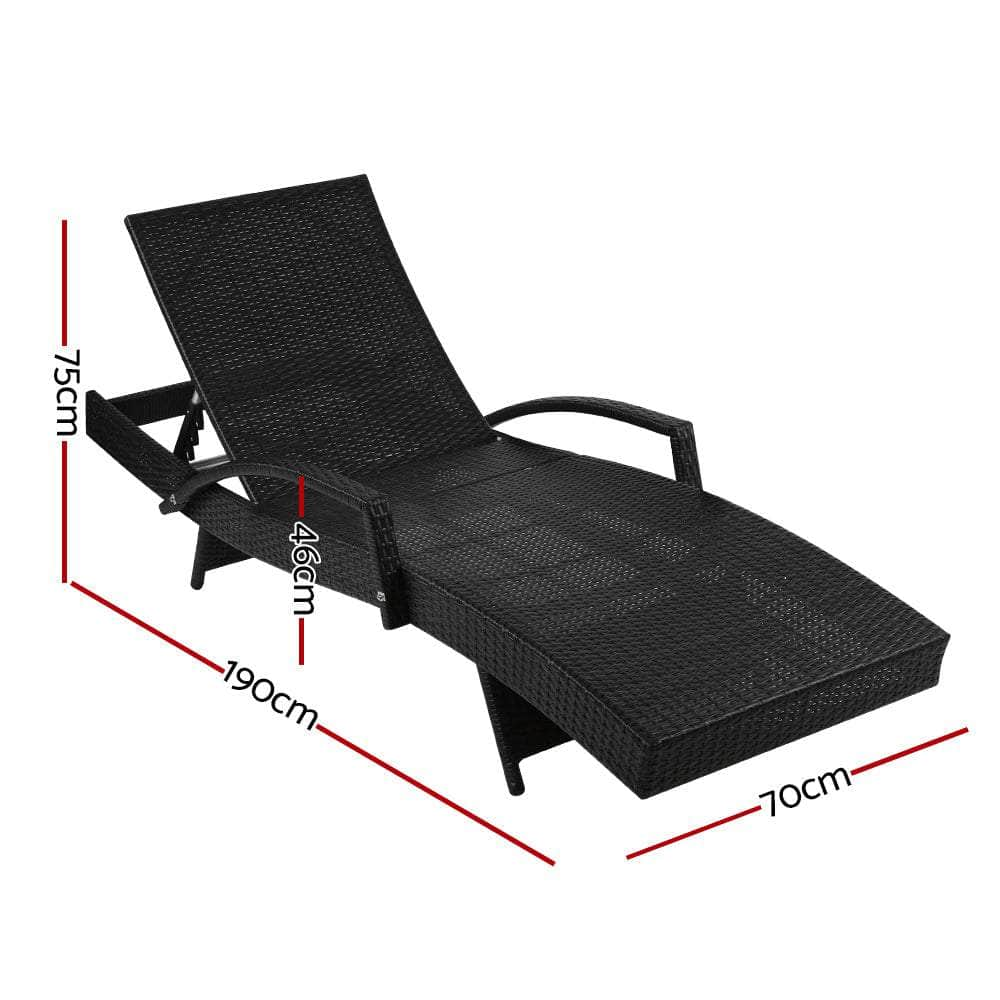 Outdoor Sun Lounge Chair with Cushion - Black