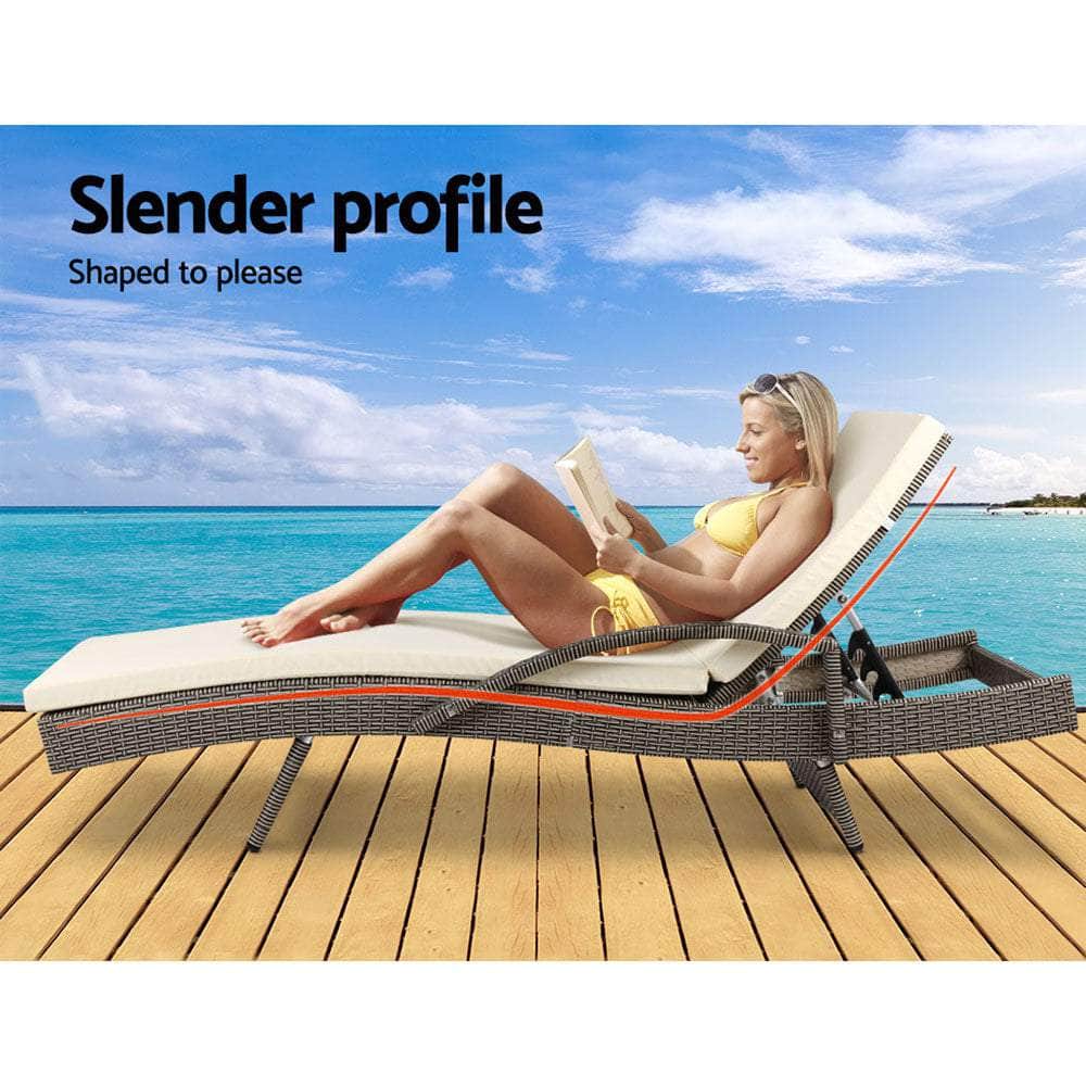 Outdoor Sun Lounge Chair with Cushion- Grey