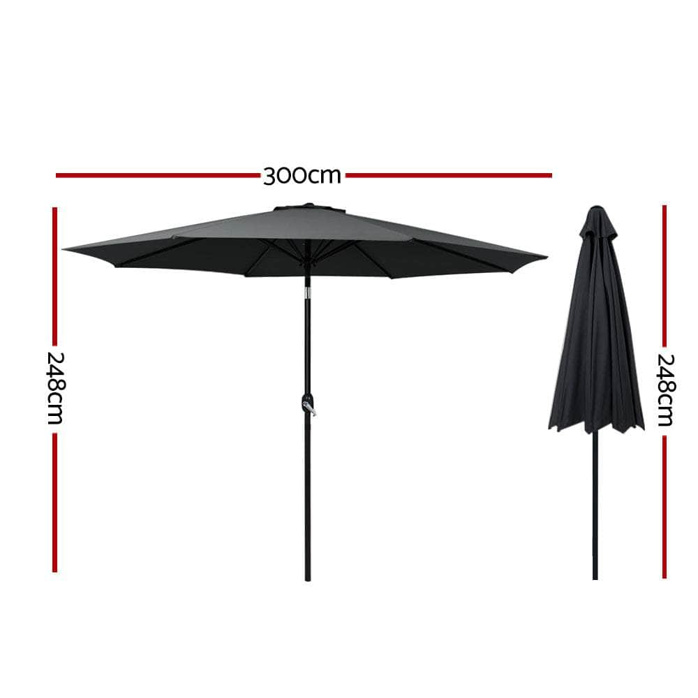 Outdoor Umbrella 3M Umbrellas Garden Beach Tilt Sun Patio Deck Pole Uv