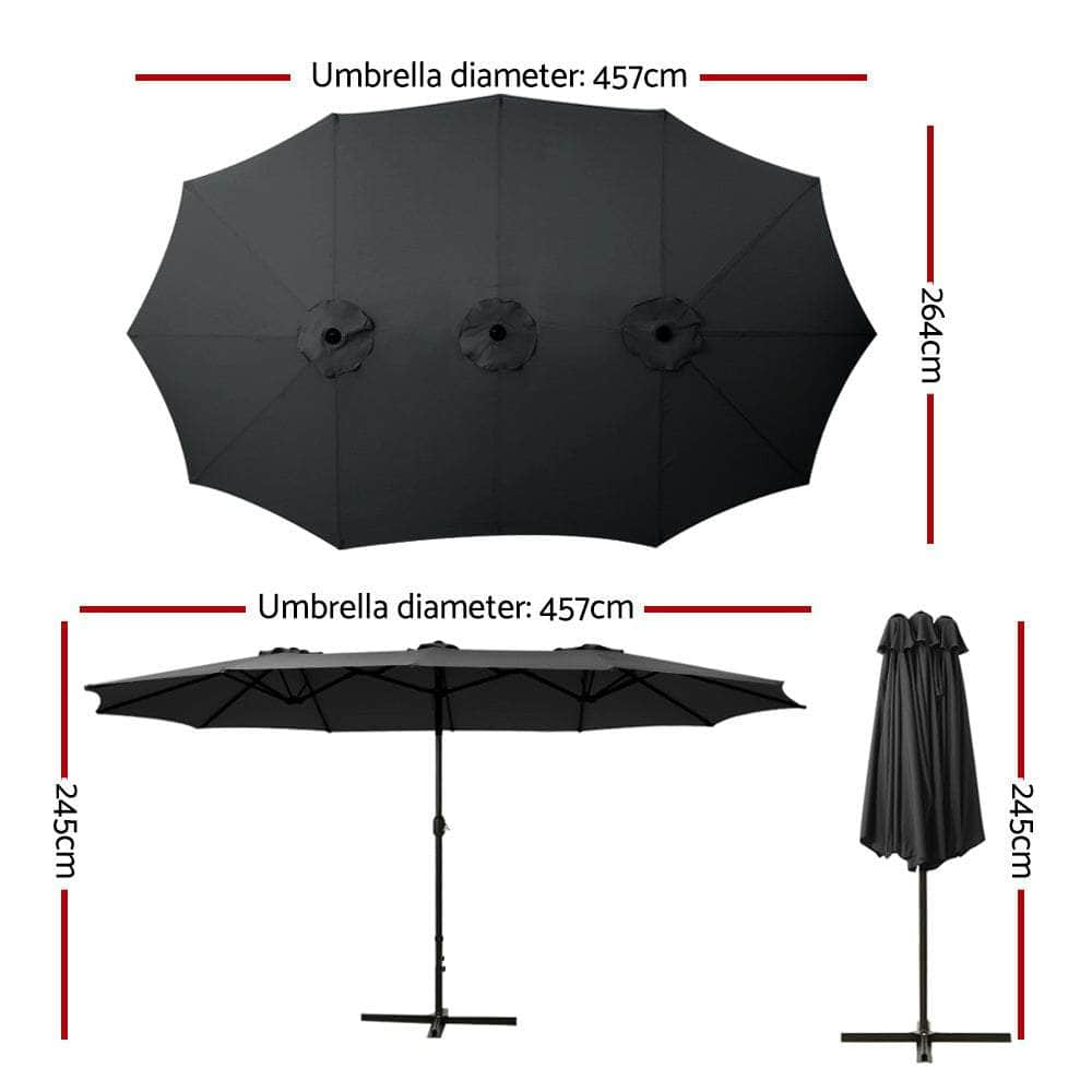 Outdoor Umbrella Twin Umbrellas Beach Garden Stand Base Sun Shade 4.57M