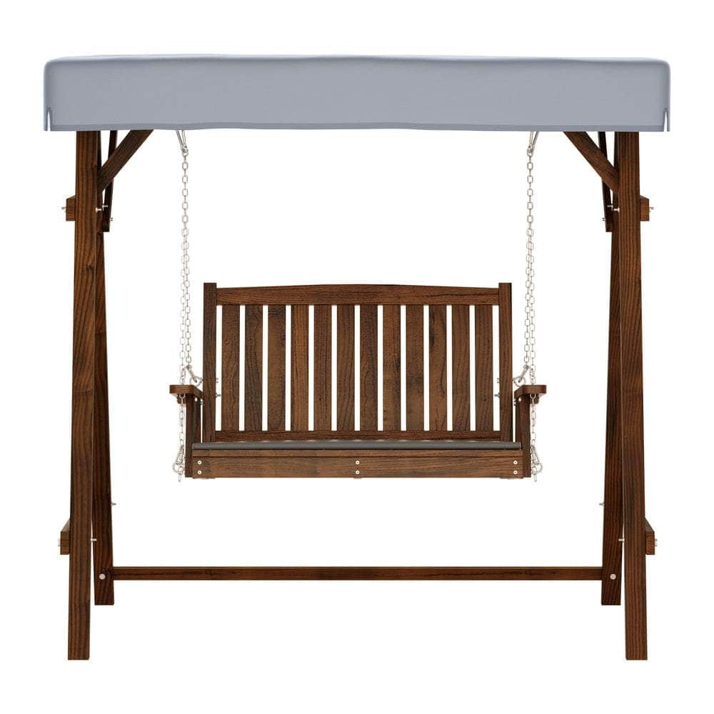 Outdoor Wooden Swing Chair Garden Bench Canopy 2 Seater Charcoal