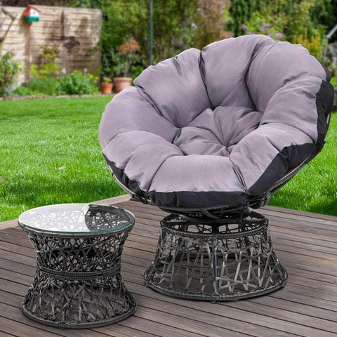 Papasan Chair and Side Table - Black