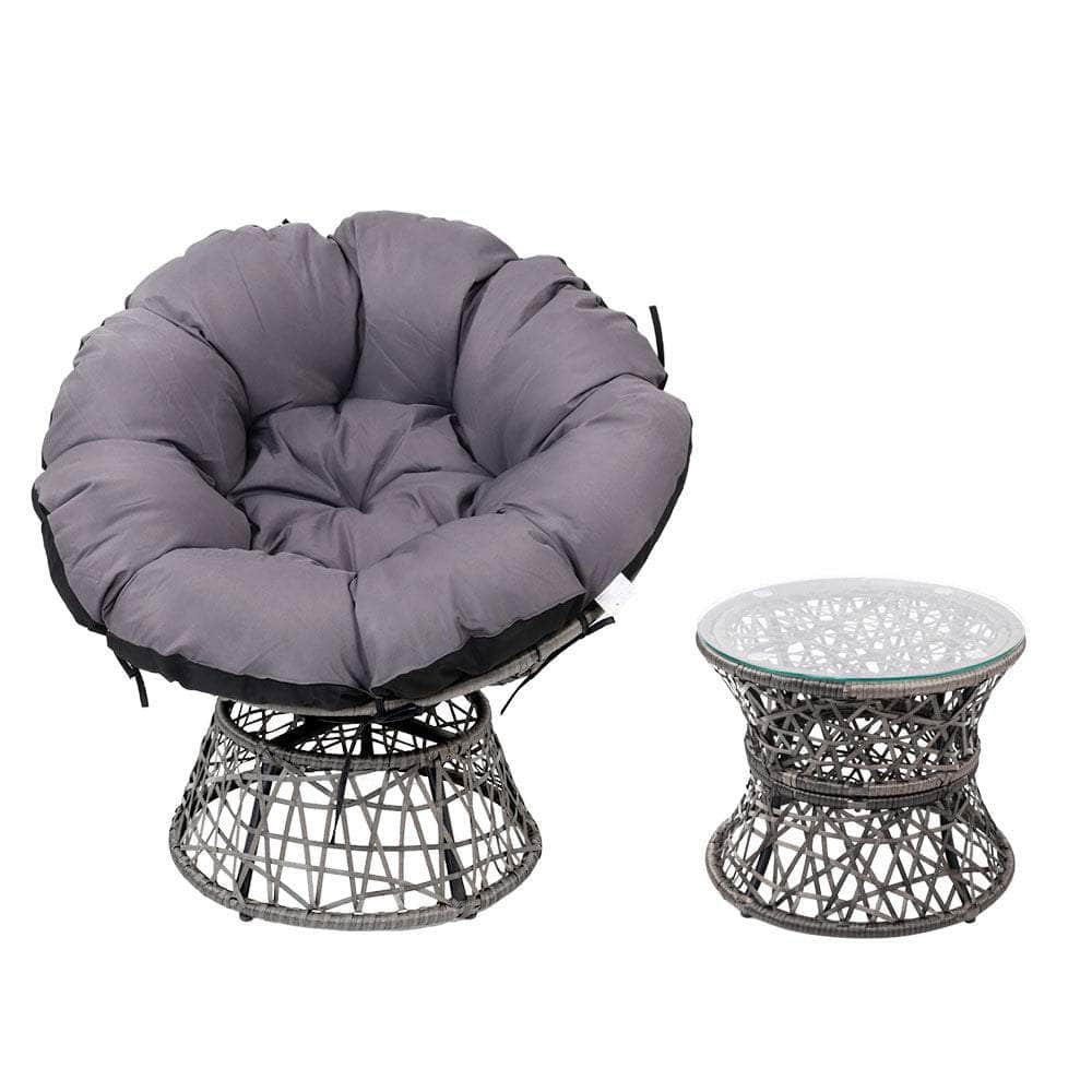 Papasan Chair and Side Table - Grey