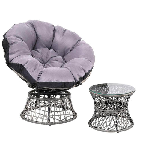 Outdoor Lounge Setting Papasan Chair Wicker Table Garden Furniture Grey