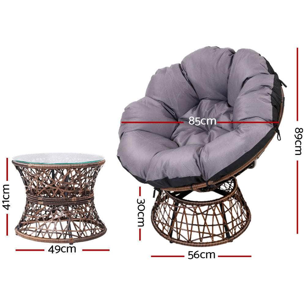 Papasan Chair and Side Table Set-Brown