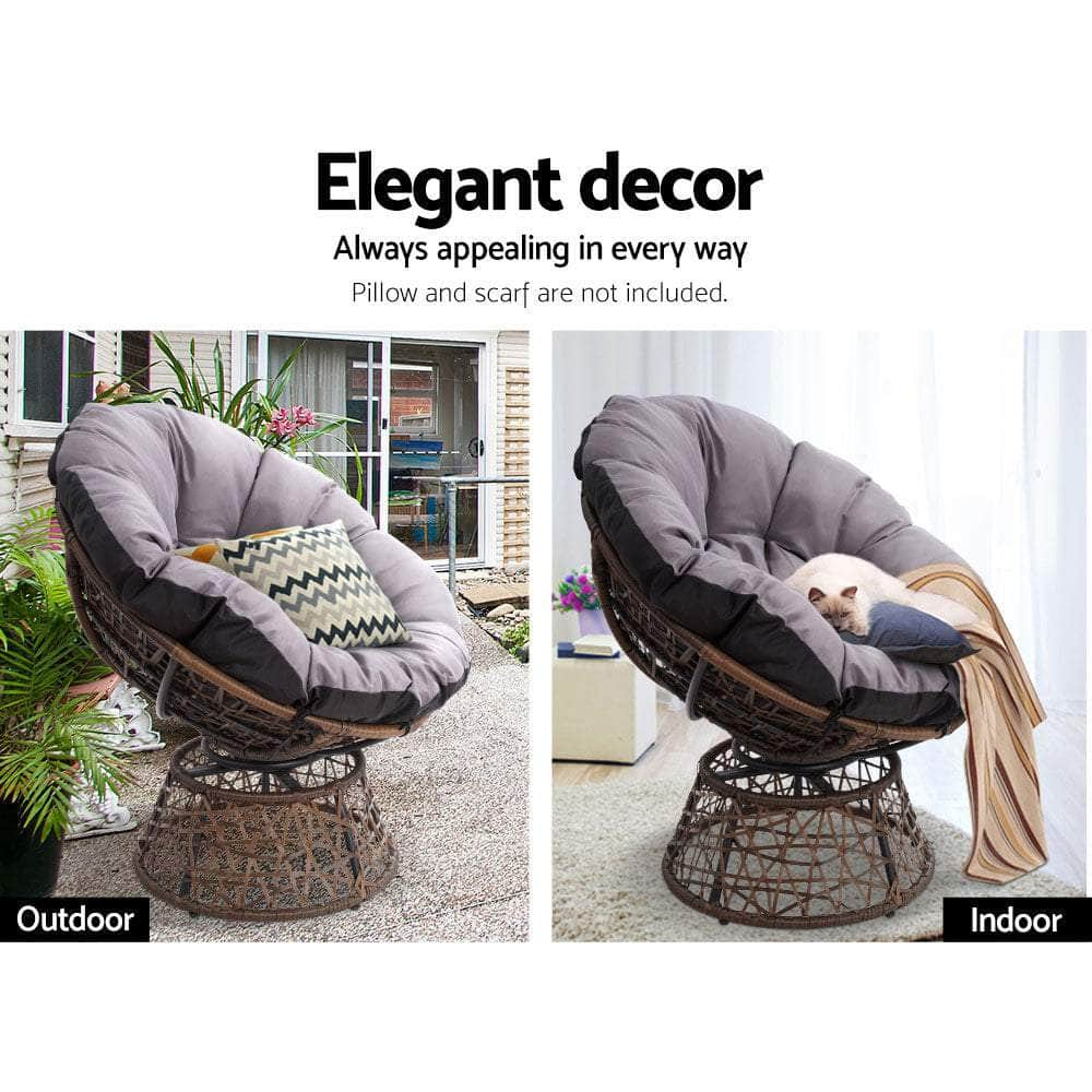 Papasan Chair and Side Table Set-Brown