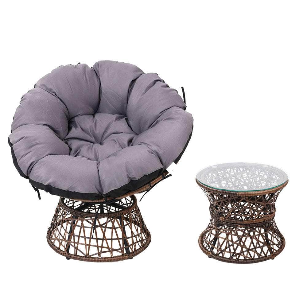 Papasan Chair and Side Table Set-Brown