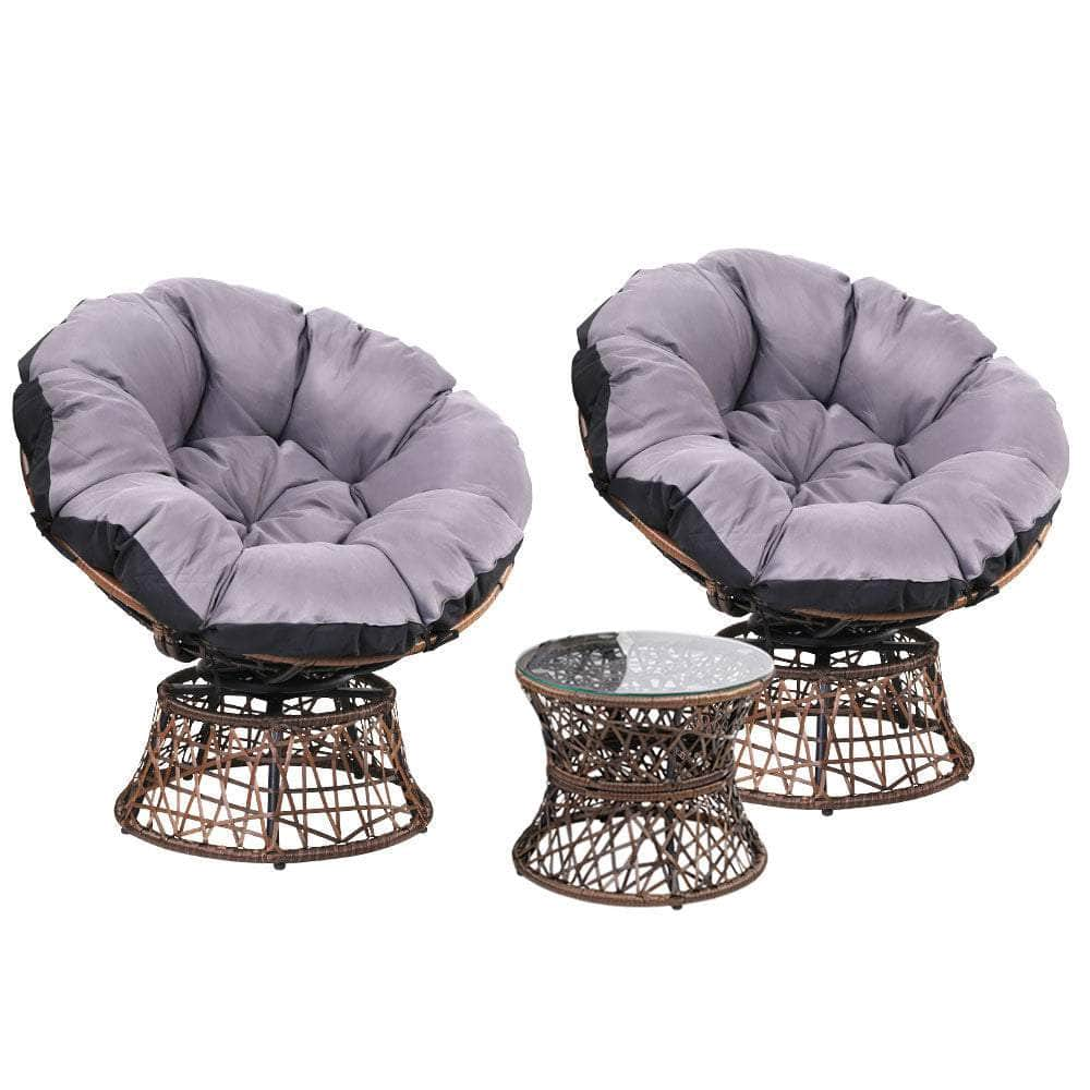 Papasan Chair and Side Table Set-Brown