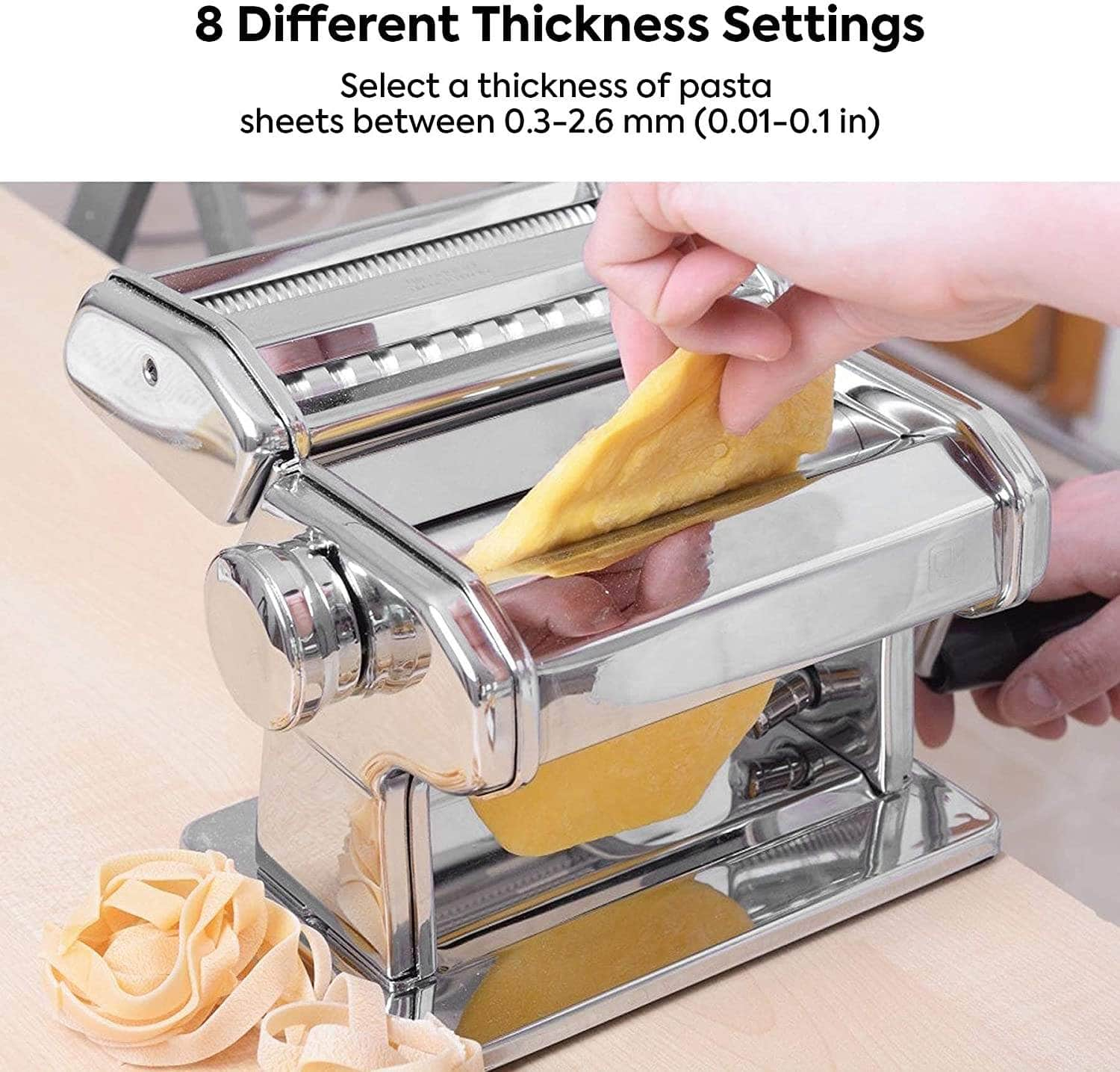 Pasta Maker Manual Steel Machine With 8 Adjustable Thickness Settings