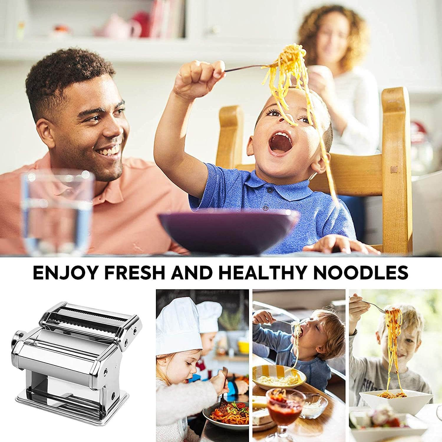 Pasta Maker Manual Steel Machine With 8 Adjustable Thickness Settings