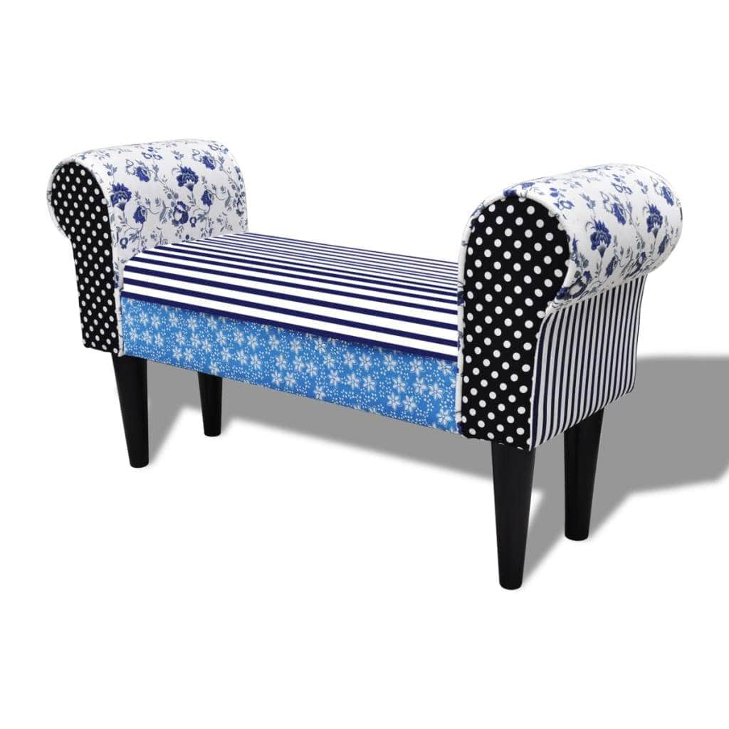 Patchwork Bench Country Living Style Blue & White