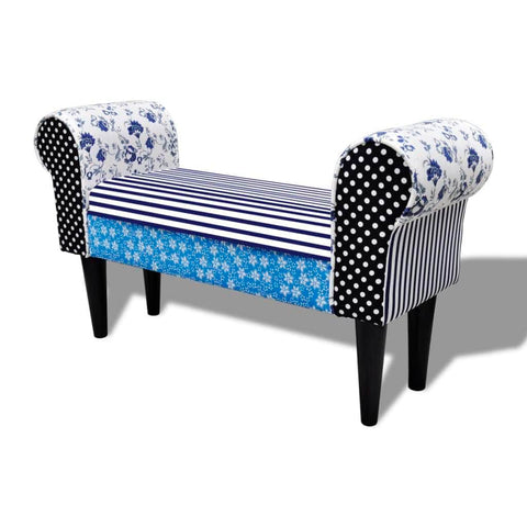 Patchwork Bench Country Living Style Blue & White