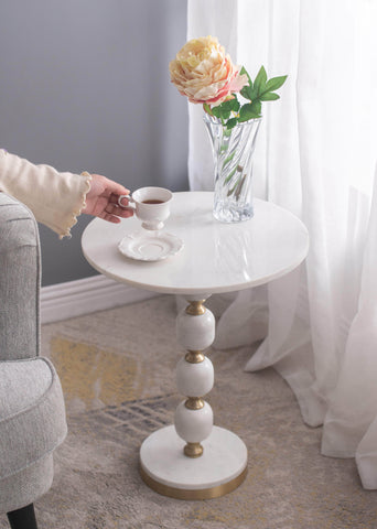 Pebble Marble And Aluminuim Hand Made Side Table